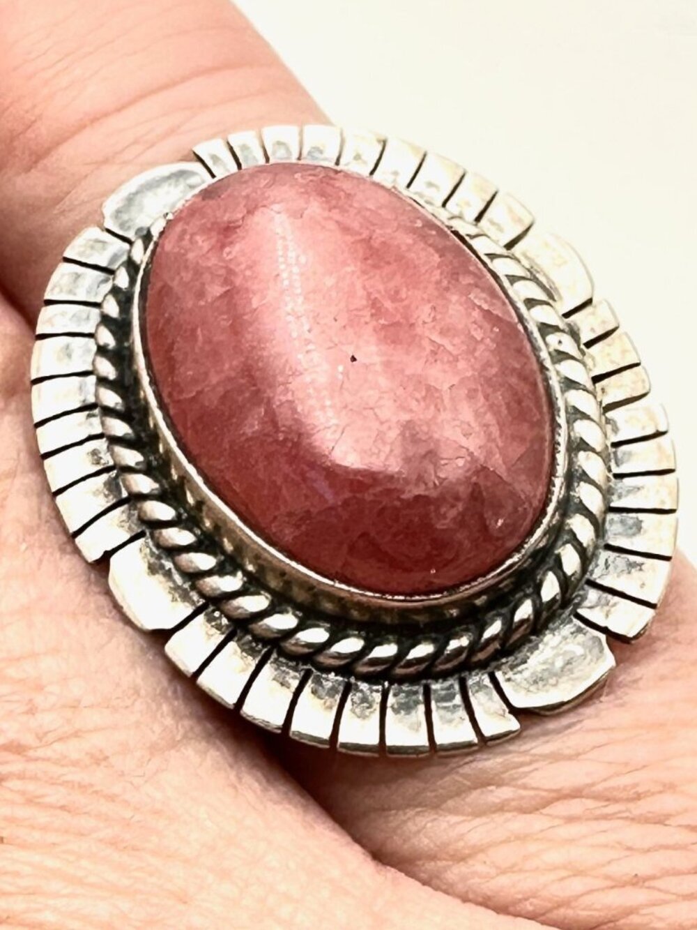 Womens Ring Sterling Silver Pink Rhodochrosite Gemstone Size 5.5 Southwest Style